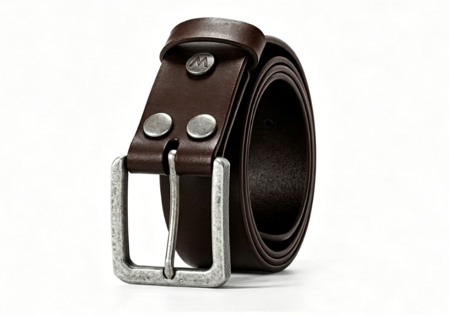 Button Logo leather belt
