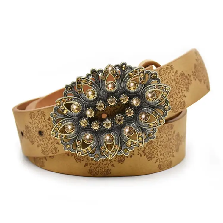 vintage women diamond studded leather belt