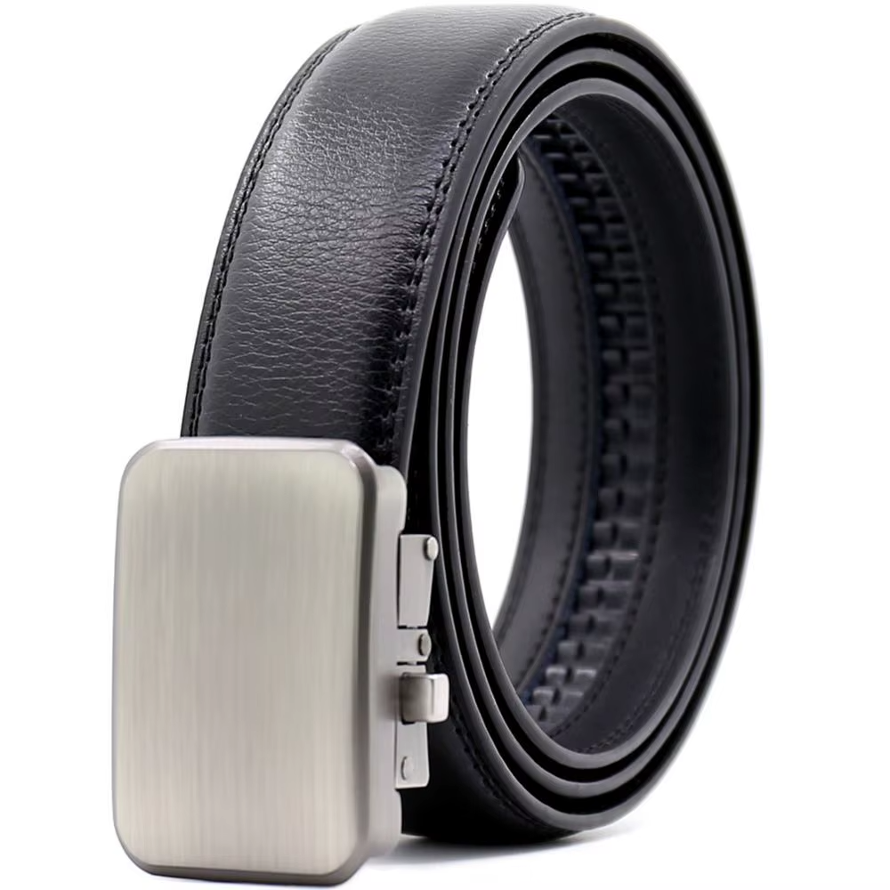 1.25 inch genuine leather belt with automatic plate buckle
