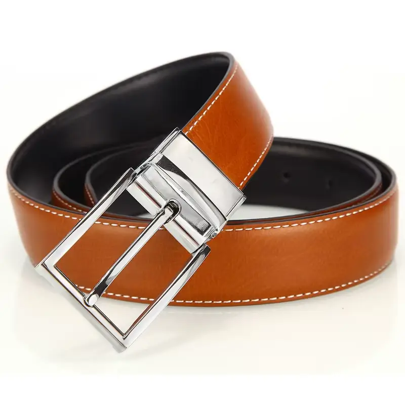 custom reversible genuine cowhide leather belt for men