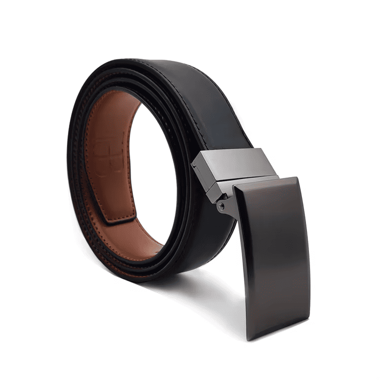 dual sided leather belt with rotating automatic alloy buckle for golf