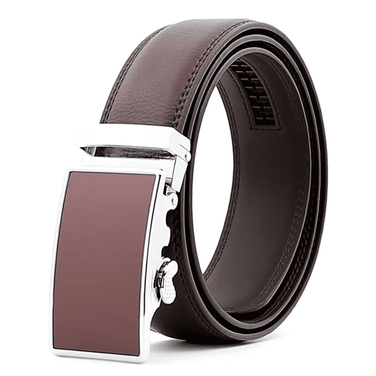 refined genuine leather belt with sliding auto lock buckle
