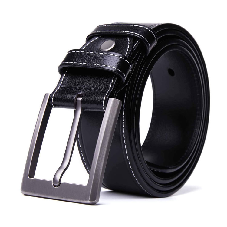 custom mens casual stitched black genuine leather belt with single prong buckle