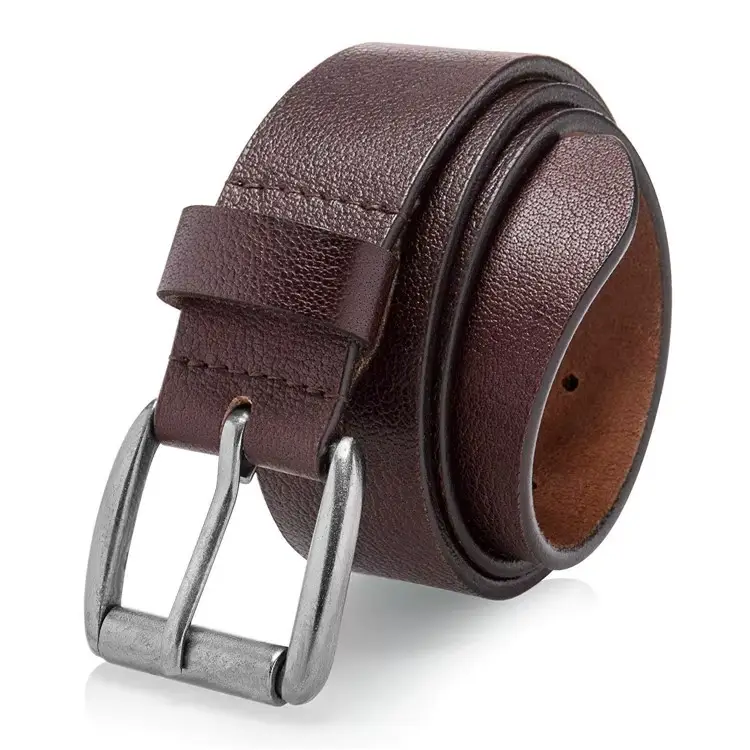 men's leather belt OEM custom men's top grain genuine leather jeans belt with roller buckle