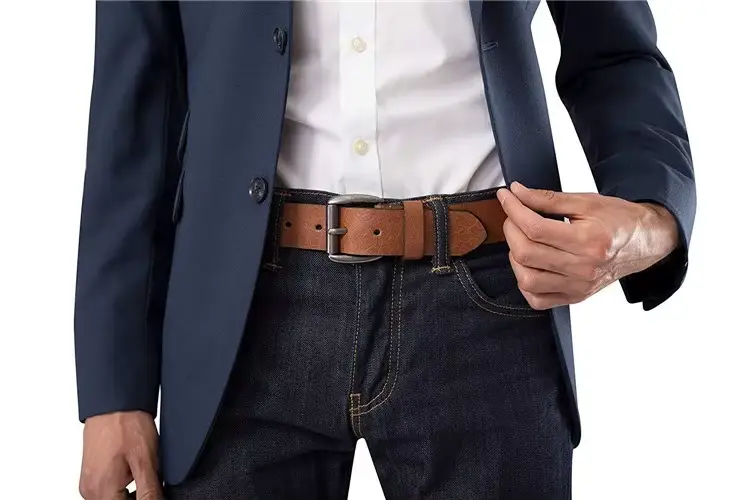 custom leather belt manufacturer custom men's top grain genuine leather jeans belt with roller buckle